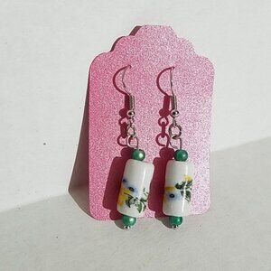 Handmade earrings sunflower glass bead J17